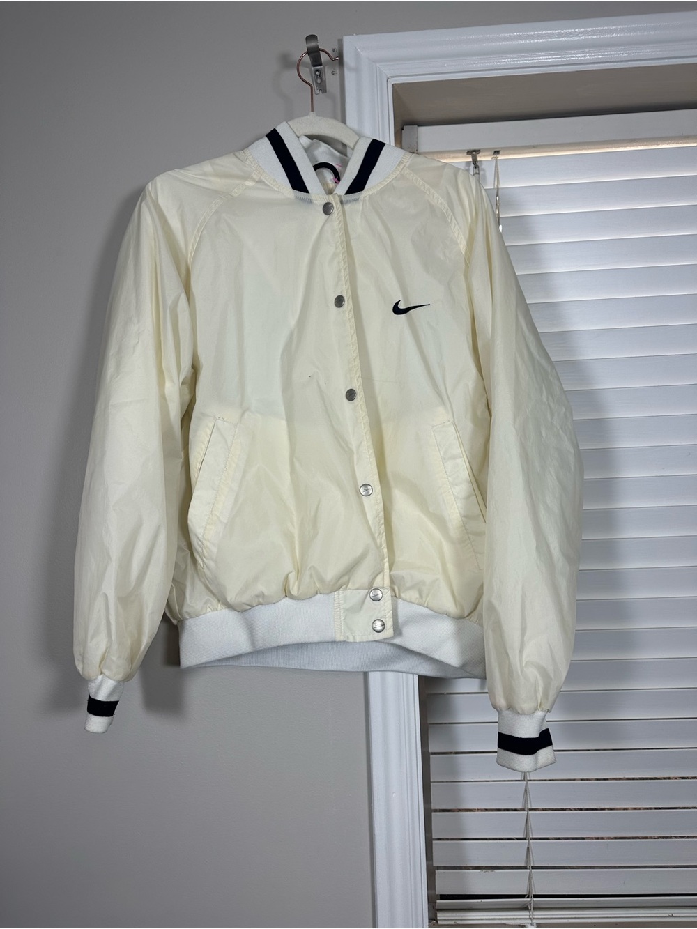 Vintage Nike Cream and Navy Trim Bomber Jacket 90s 2000s